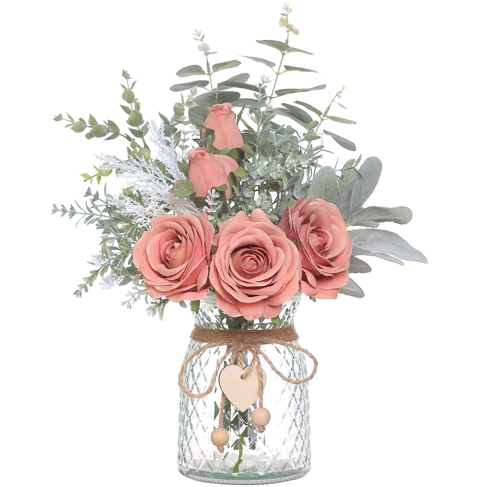 Artificial Rose & Eucalyptus Arrangement with Vase