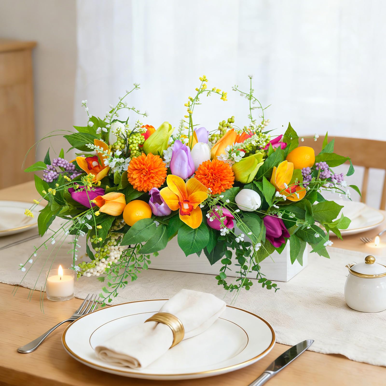 Artificial Tulip & Dahlia Table Centerpiece Decor
