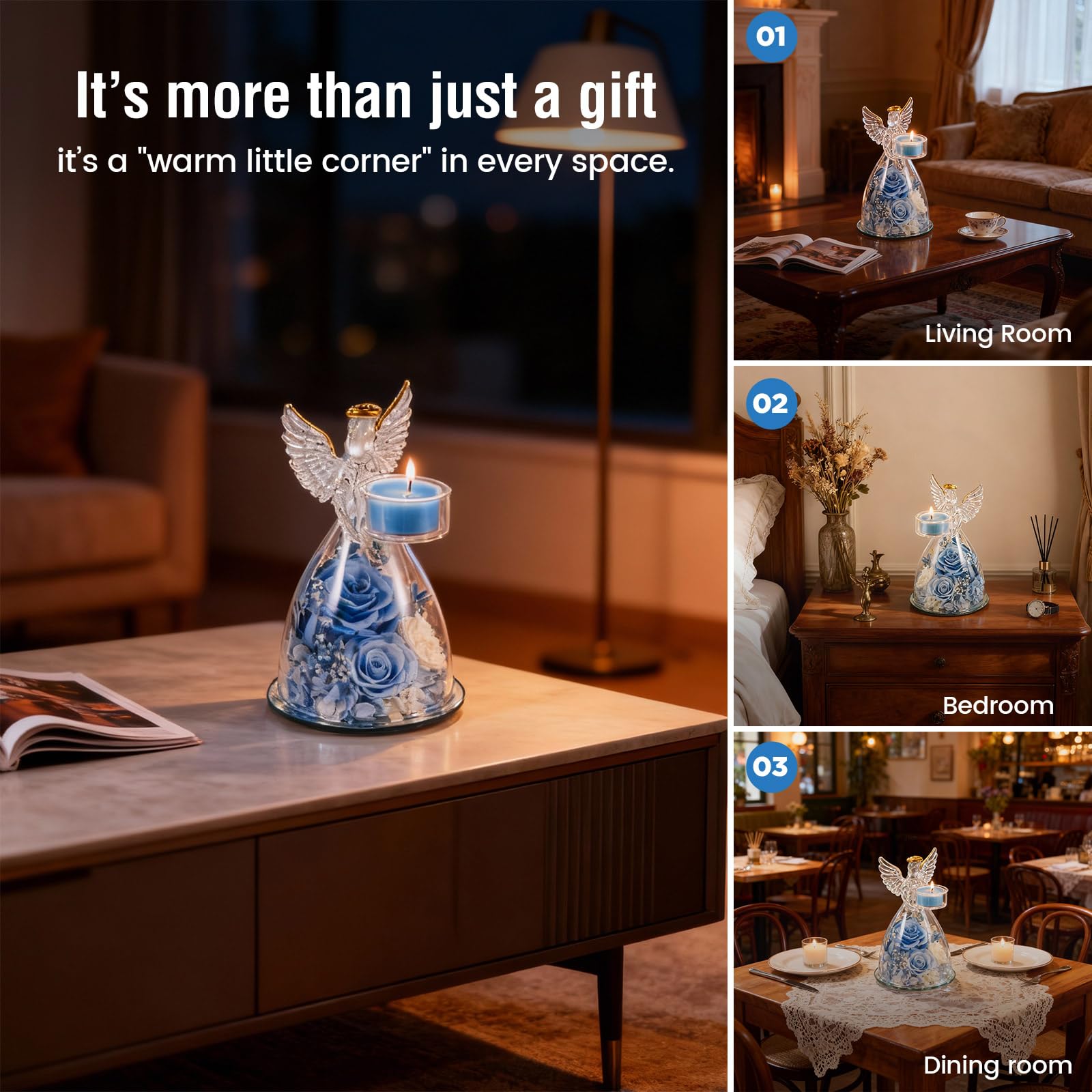 Preserved Rose Angel Candle Holder Gift Set