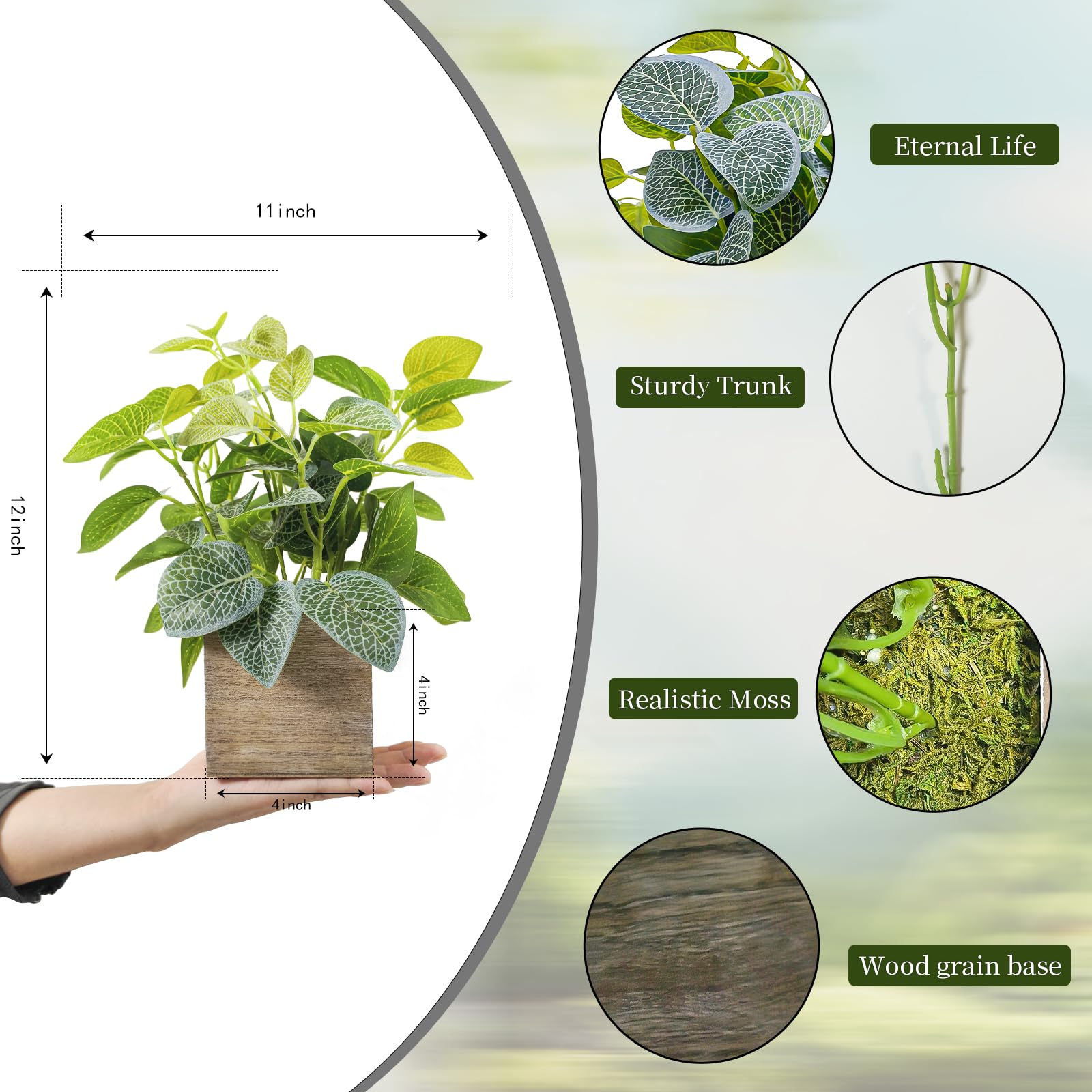 2-Pack Artificial Indoor Plants with Wooden Planters