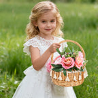 2-Pack Wicker Flower Girl Baskets with Ribbon Decor
