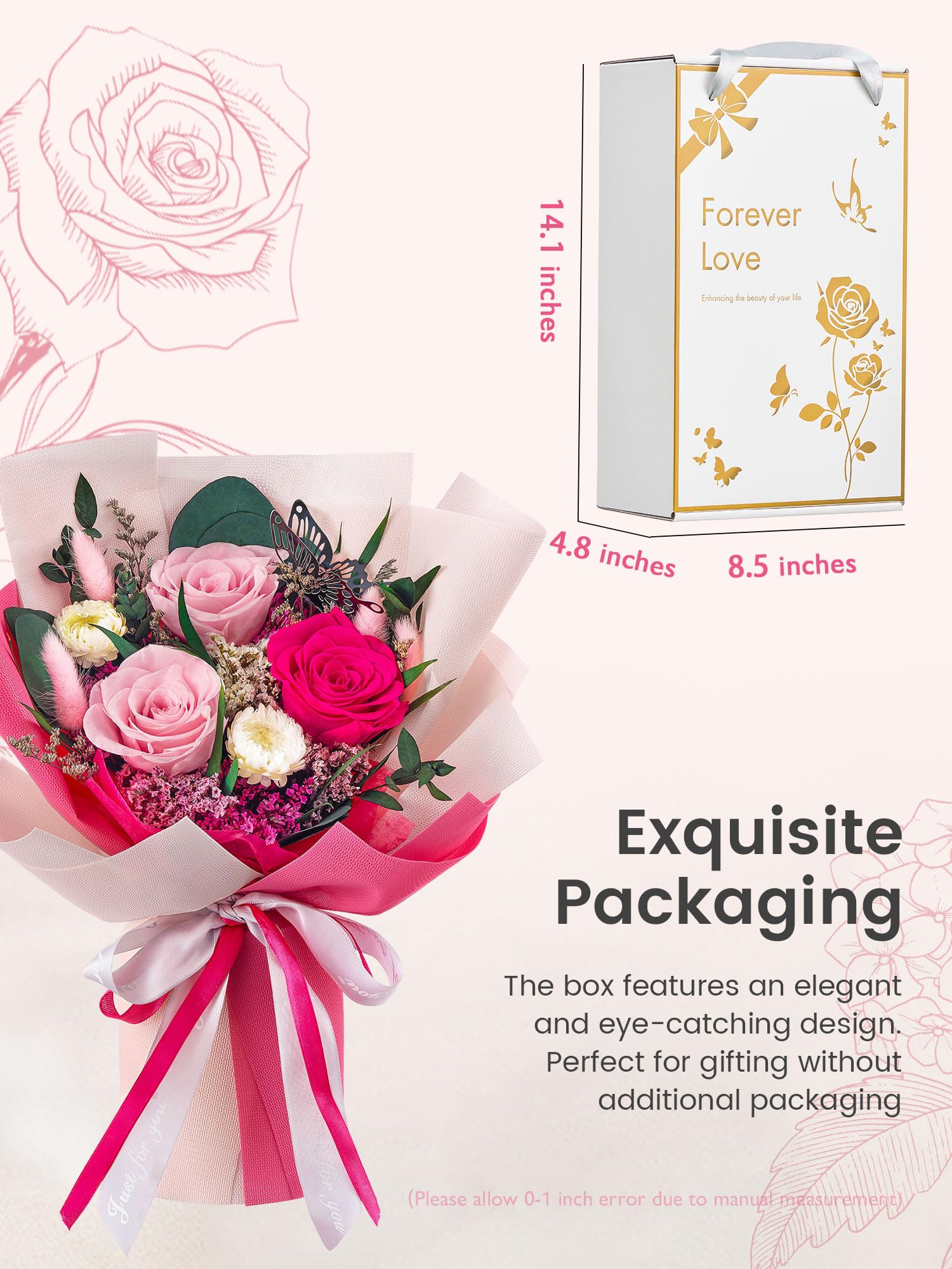 Preserved Rose Bouquet Gift for Women & Mom
