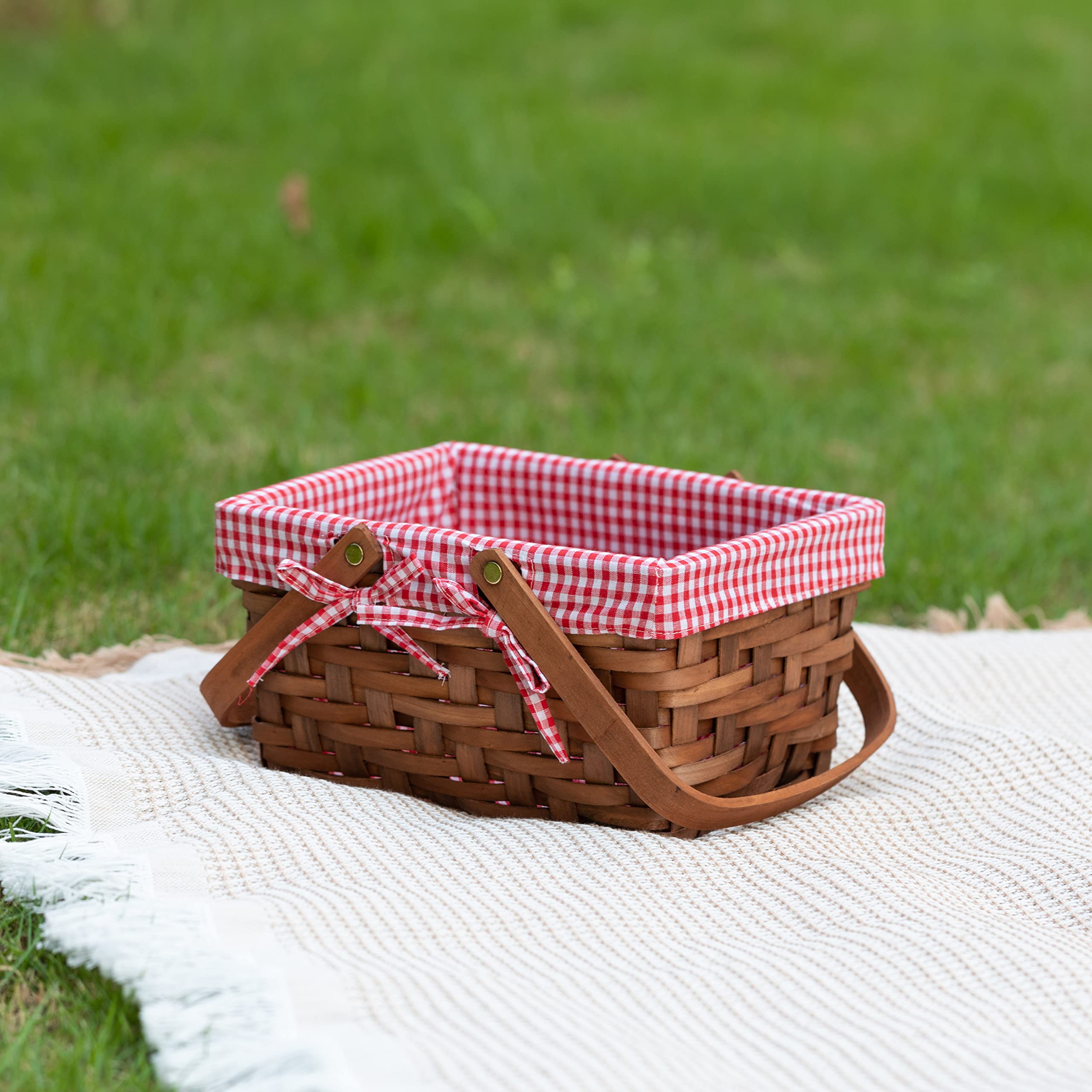 Handwoven Picnic Basket with Gingham Lining