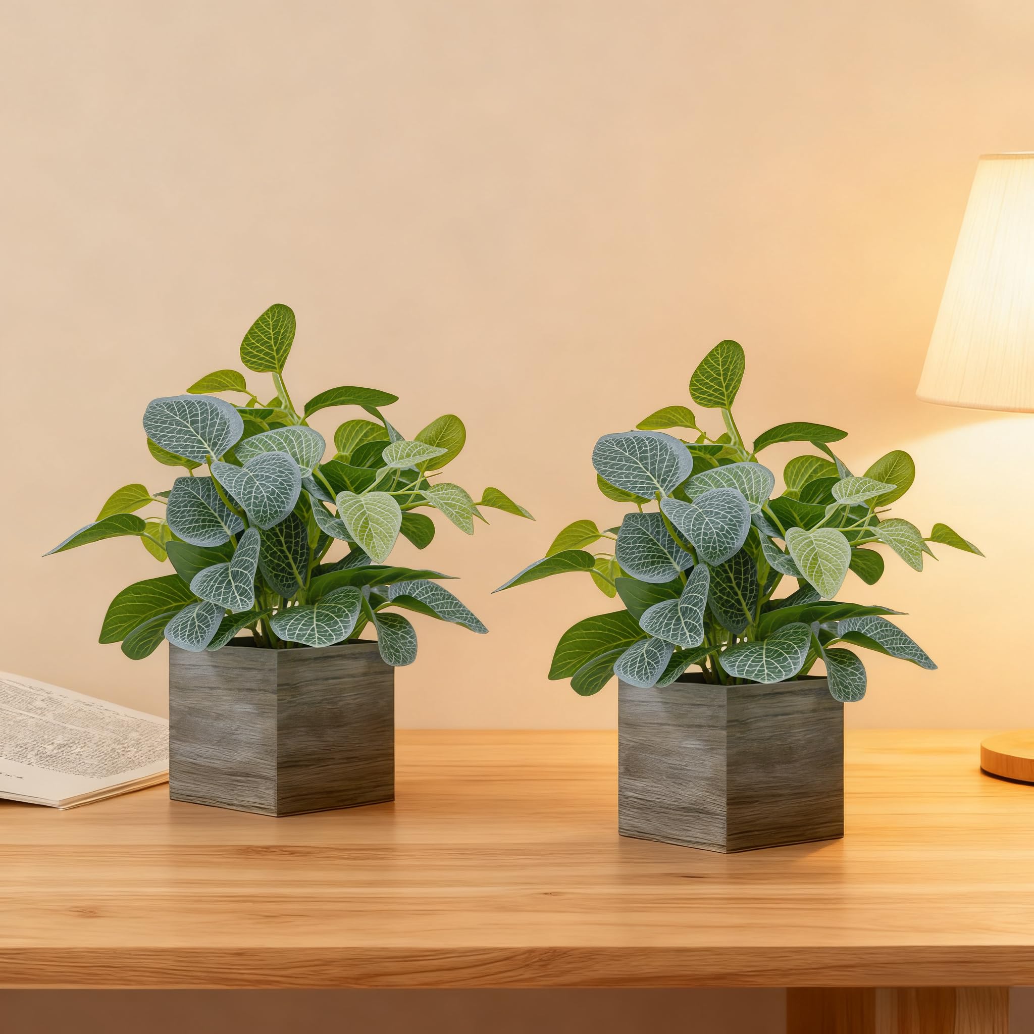 2-Pack Artificial Indoor Plants with Wooden Planters