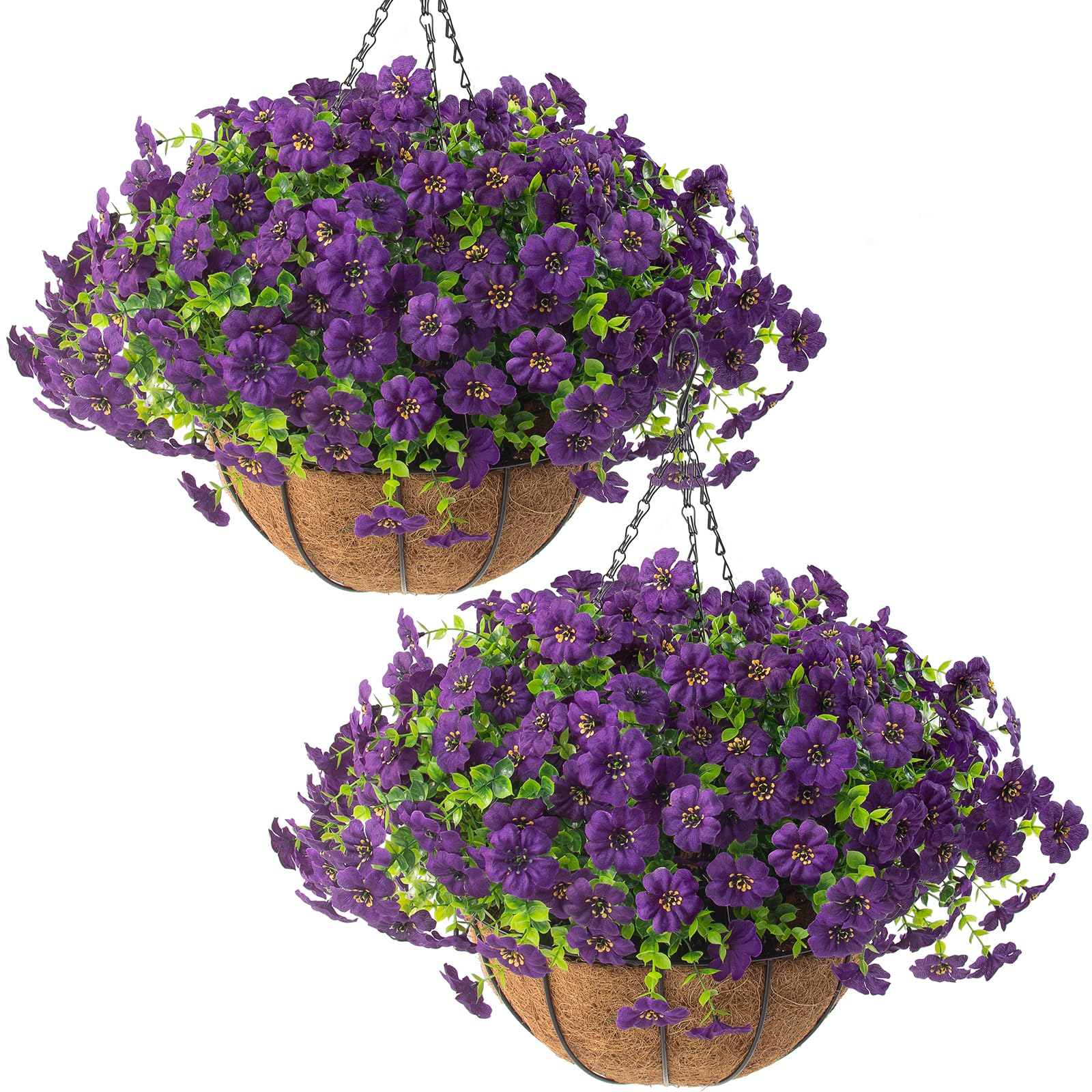 2-Set Artificial Hanging Flower Baskets for Outdoor Decor