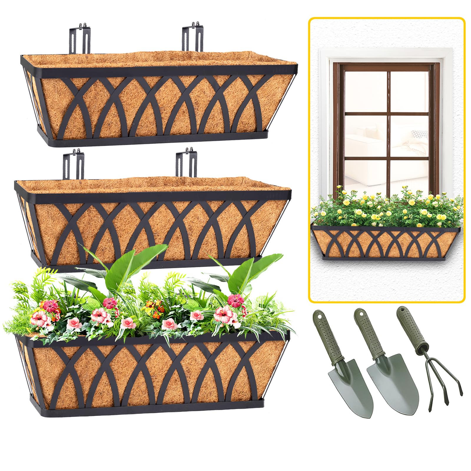 HKZ Window Boxes Railing Planter Outdoor Fence Planters