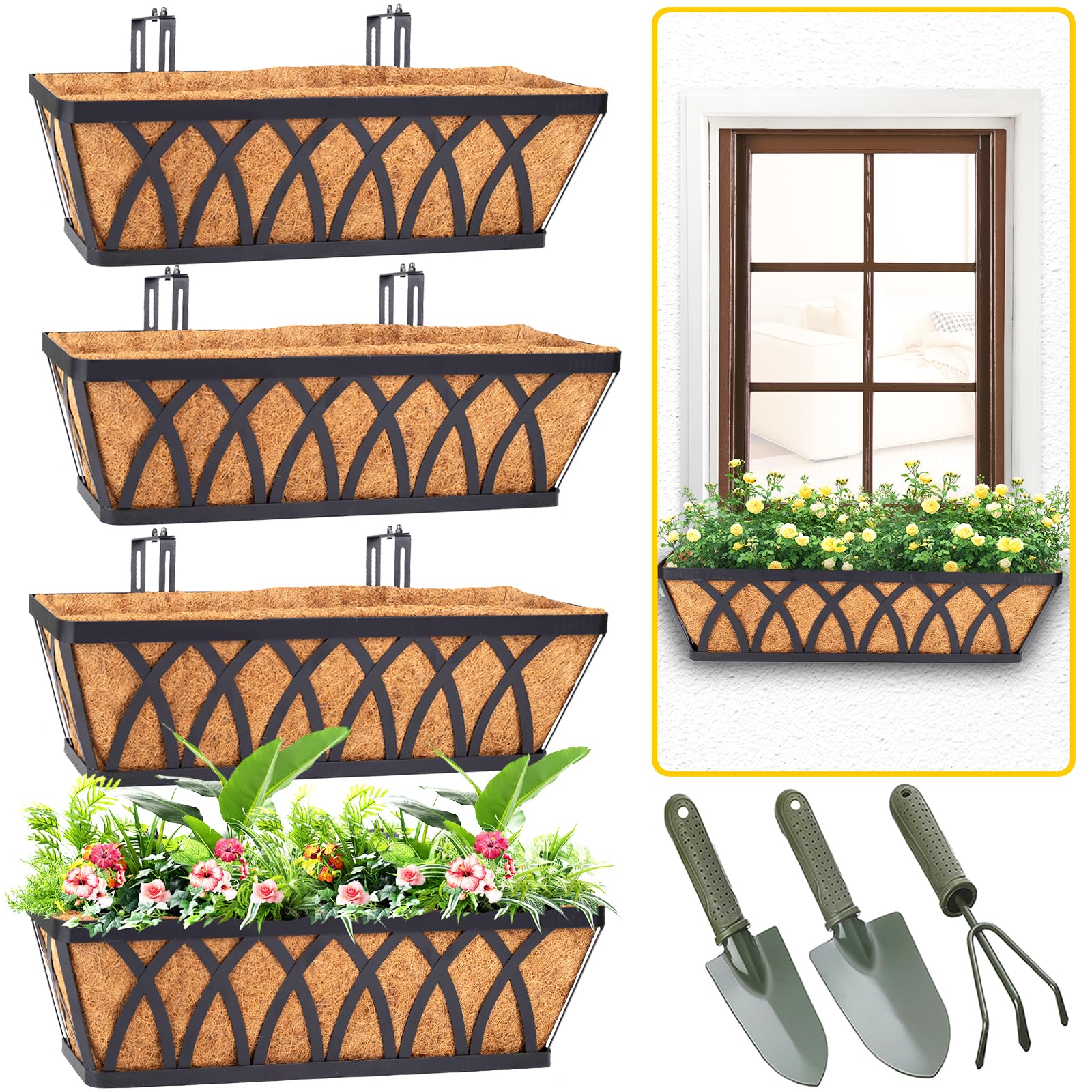 HKZ Window Boxes Railing Planter Outdoor Fence Planters