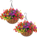 2-Set Artificial Hanging Flower Baskets for Outdoor Decor