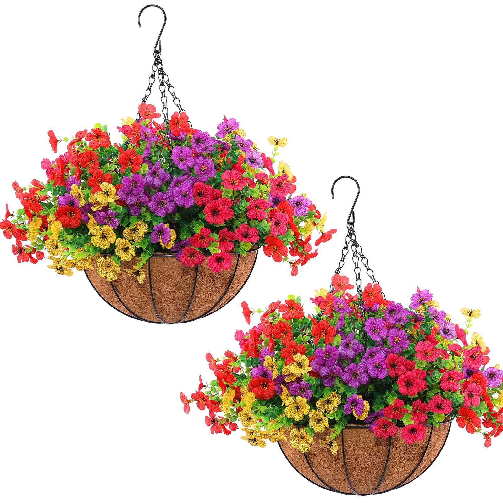 2-Set Artificial Hanging Flower Baskets for Outdoor Decor