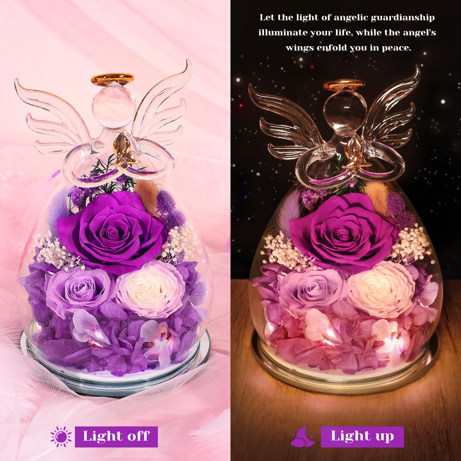 Preserved Rose Angel Figurine Gift Set