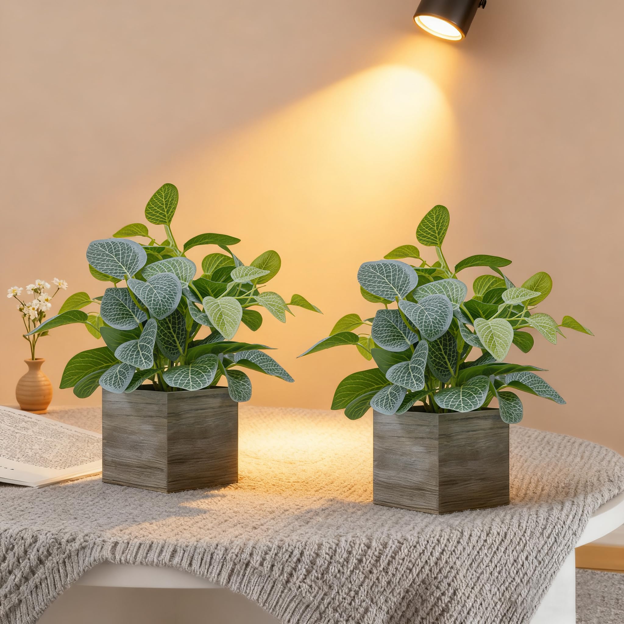 2-Pack Artificial Indoor Plants with Wooden Planters