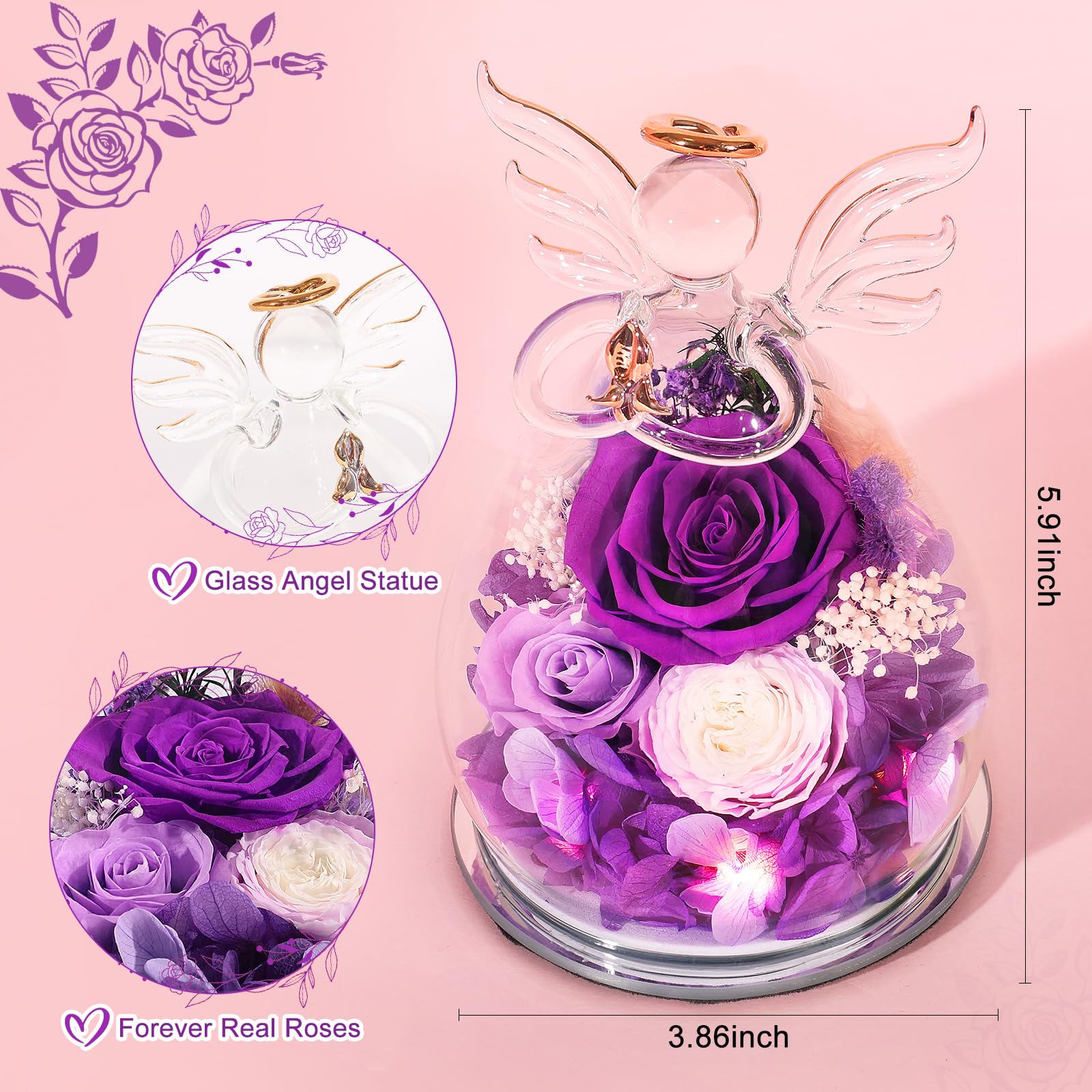 Preserved Rose Angel Figurine Gift Set