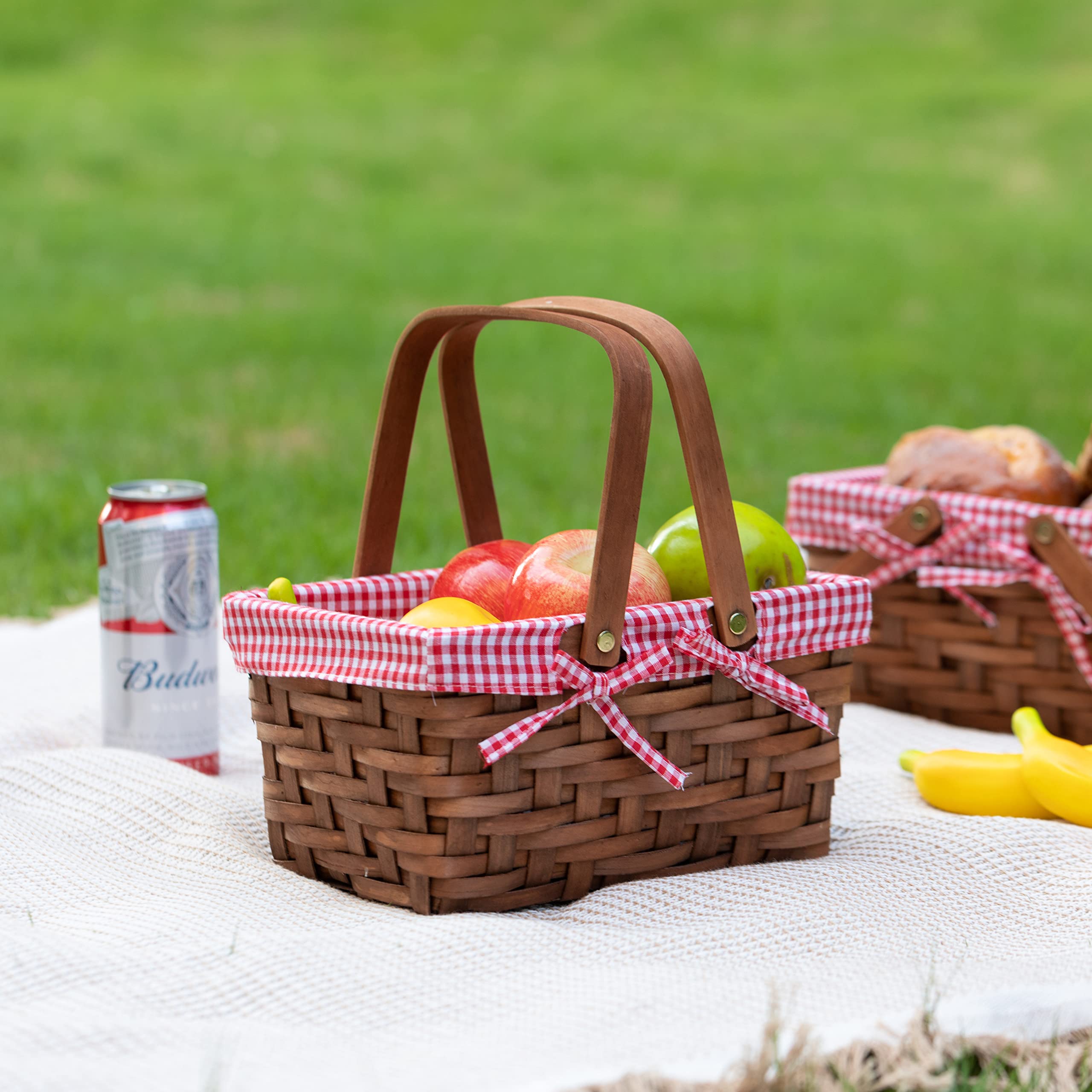Handwoven Picnic Basket with Gingham Lining