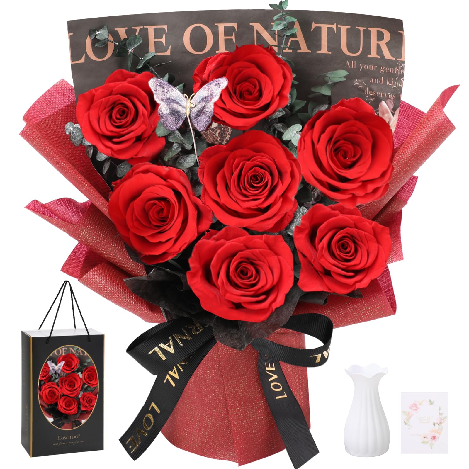 Preserved Rose Bouquet with Necklace Gift Set