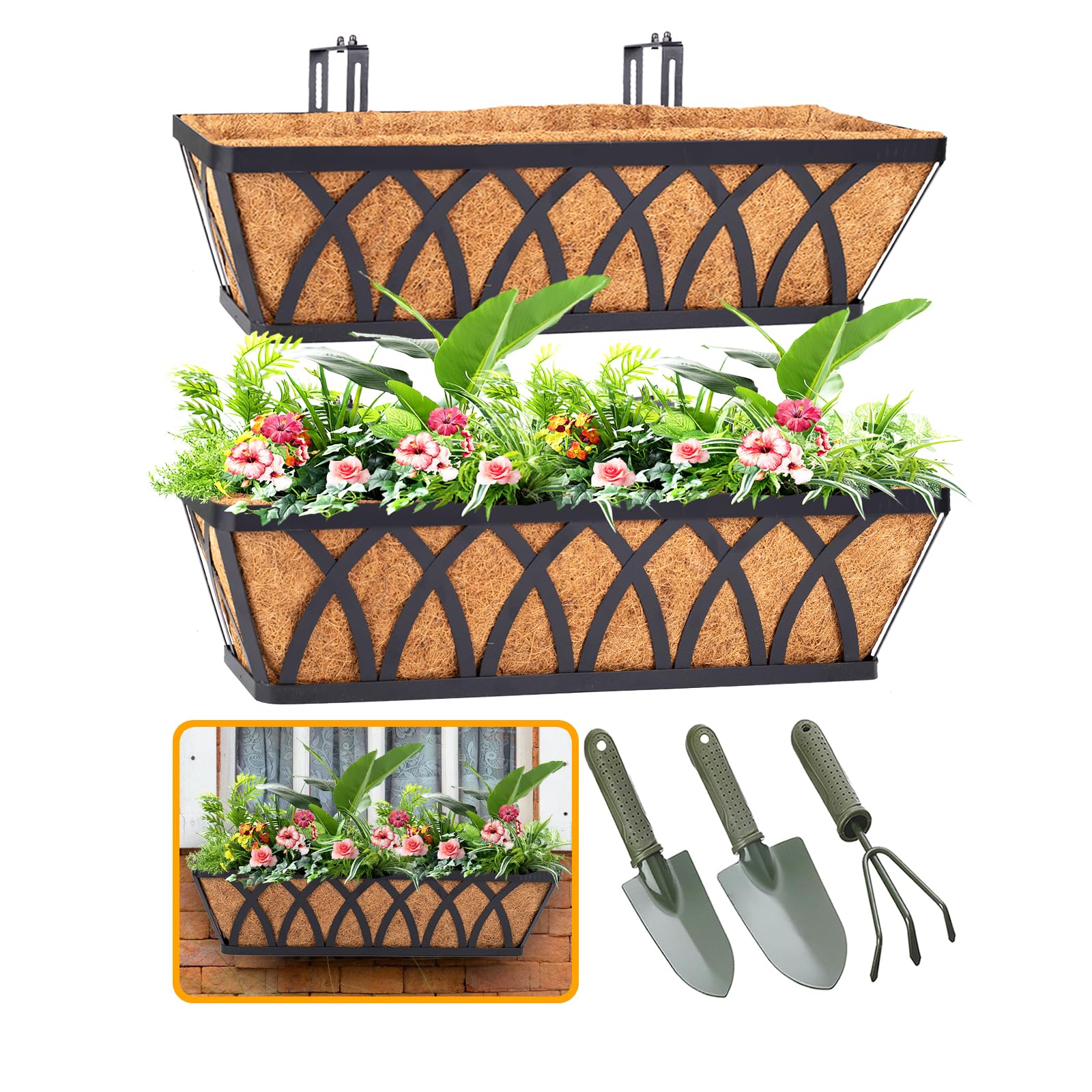 HKZ Window Boxes Railing Planter Outdoor Fence Planters