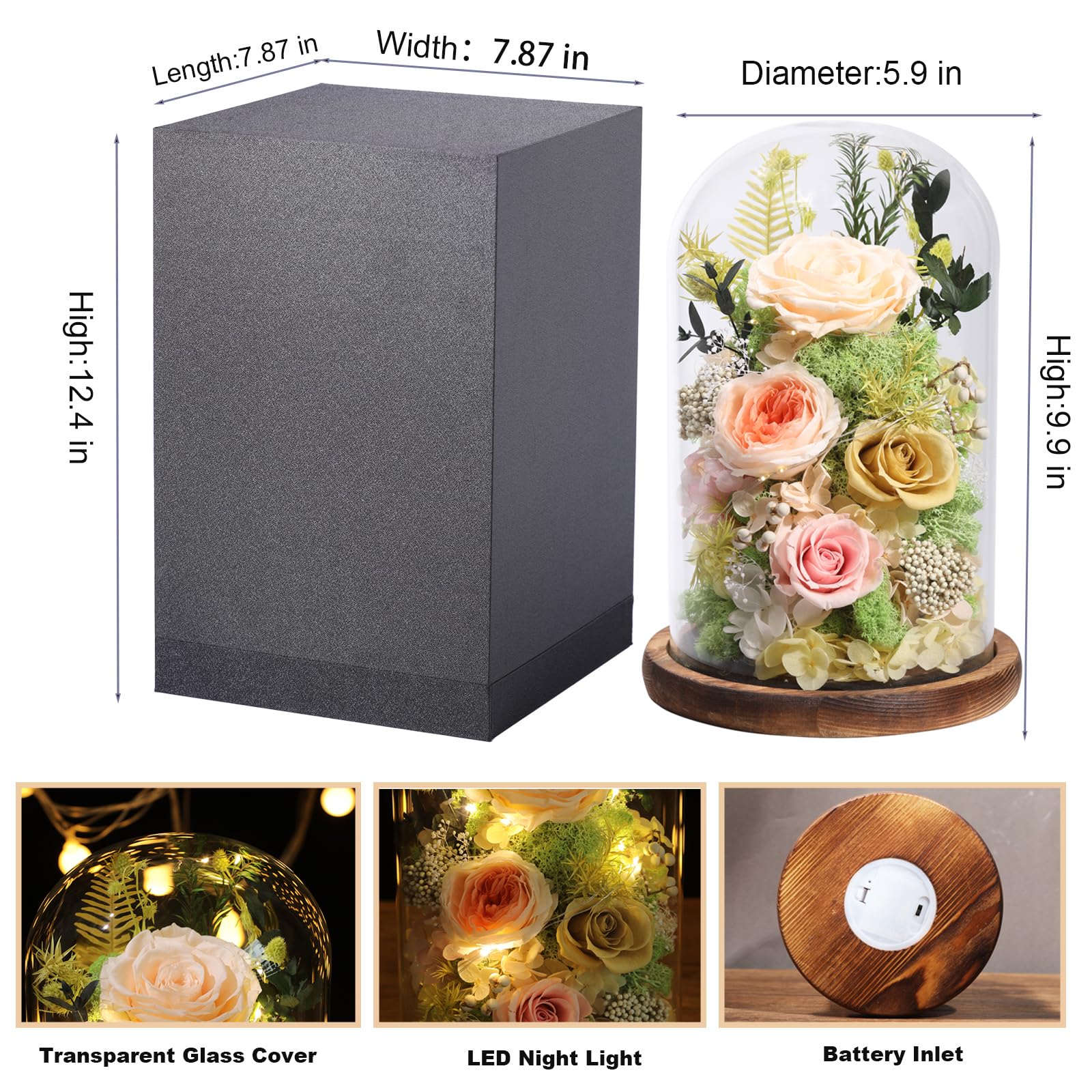 Preserved Rose in Glass Dome Gift Decor