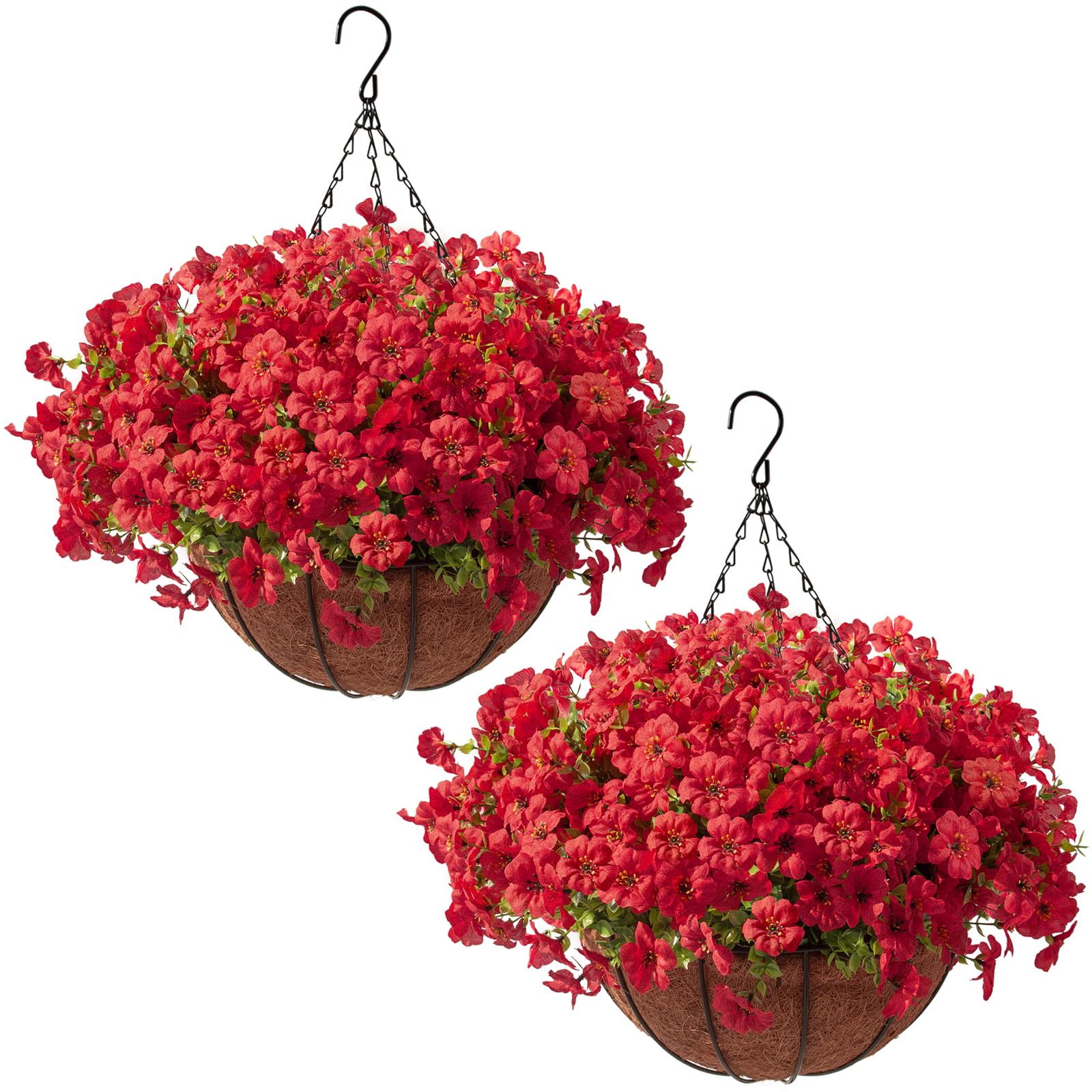 2-Set Artificial Hanging Flower Baskets for Outdoor Decor