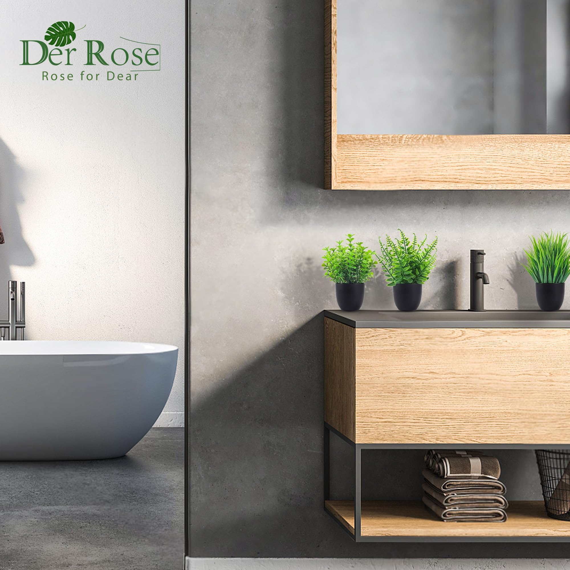 Der Rose Fake Artificial Plants Small Faux Black Bathroom Accessories for Home Decor