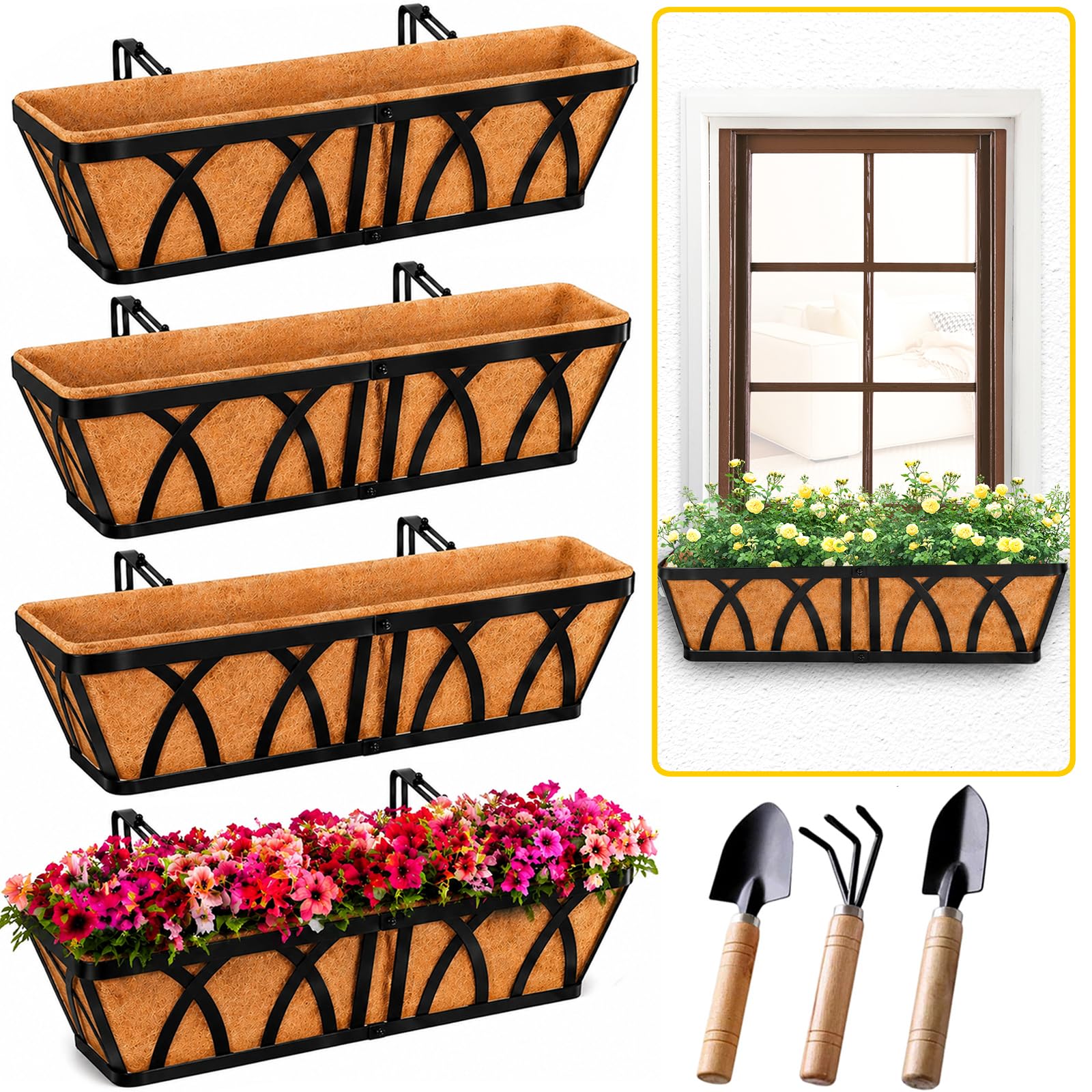 HKZ Window Boxes Railing Planter Outdoor Fence Planters