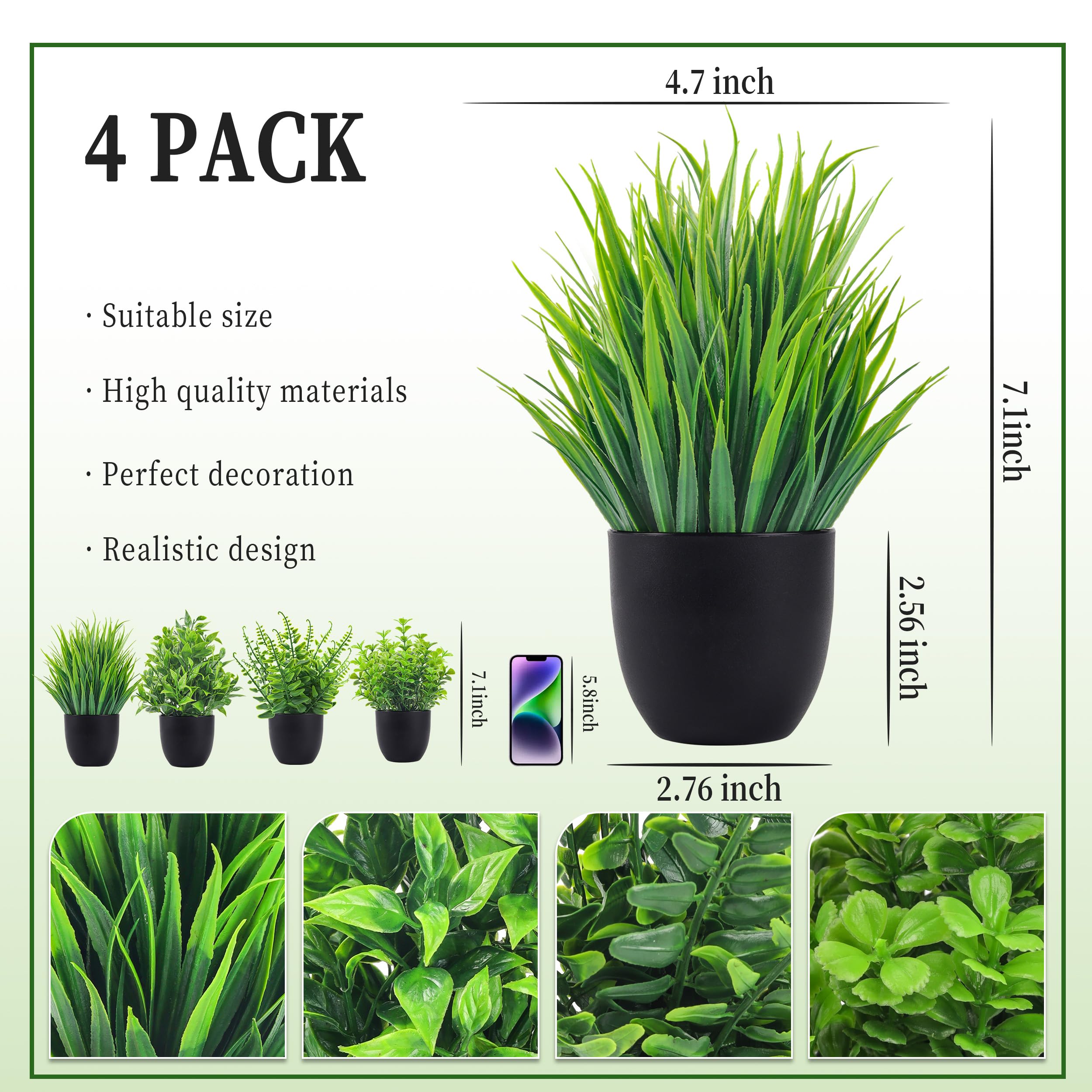 Der Rose Fake Artificial Plants Small Faux Black Bathroom Accessories for Home Decor